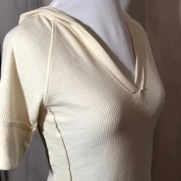 Mystree Waffle Knit Top Hood Short Sleeves Med - Picture 3 of 8